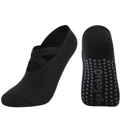 Women Anti-Slip Bandage Yoga Socks Breathable Cotton Ladies Fitness Pilates Indoor Socks Backless Ballet Dance Sports for Gym