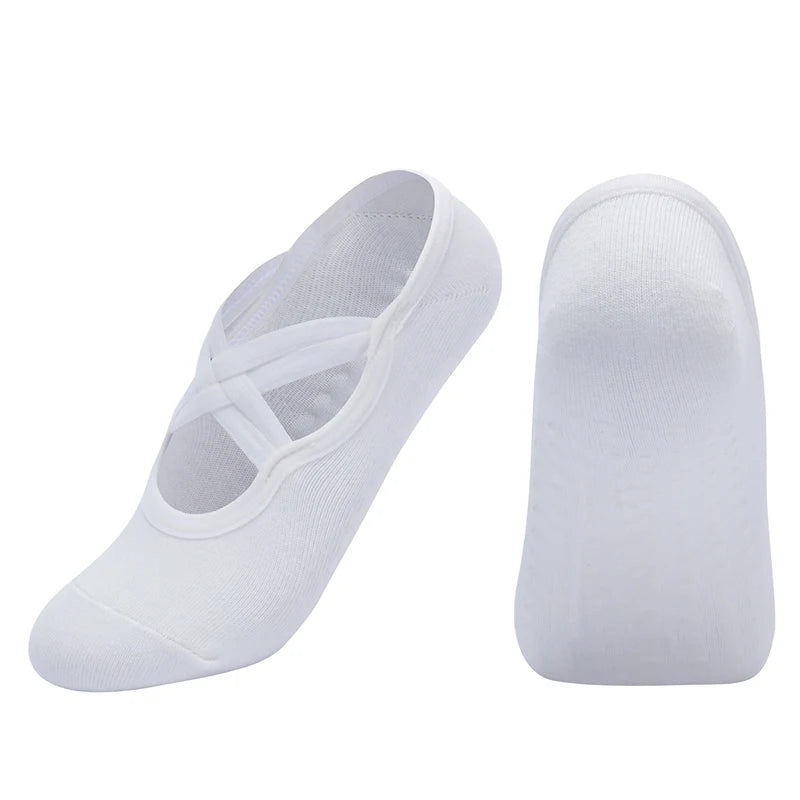 Women Anti-Slip Bandage Yoga Socks Breathable Cotton Ladies Fitness Pilates Indoor Socks Backless Ballet Dance Sports for Gym