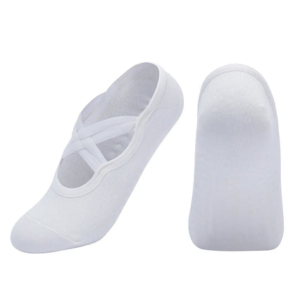 Women Anti-Slip Bandage Yoga Socks Breathable Cotton Ladies Fitness Pilates Indoor Socks Backless Ballet Dance Sports for Gym