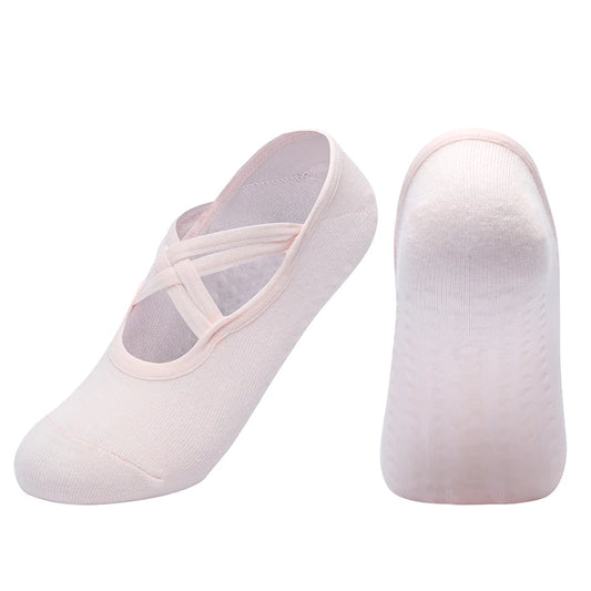 Women Anti-Slip Bandage Yoga Socks Breathable Cotton Ladies Fitness Pilates Indoor Socks Backless Ballet Dance Sports for Gym